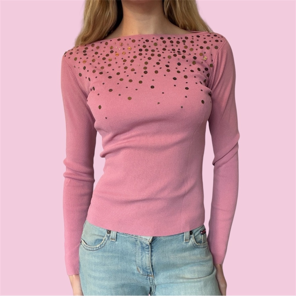Un deux trois French brand pink long sleeve top with gold sequins